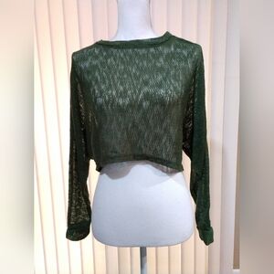 Savvi Sweater CROP CROPPED SHEER Lightweight Long Sleeve Green Size XS Chest 40"